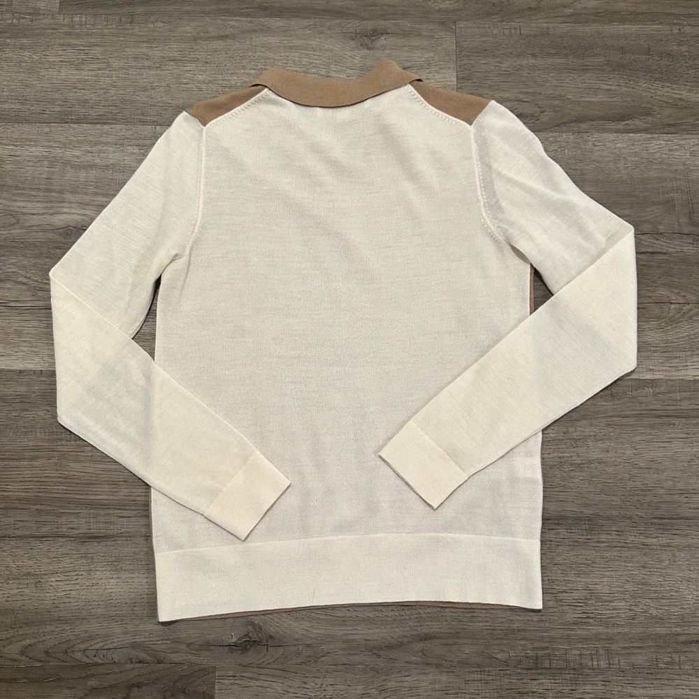 LOFT Womens Medium Wool Blend Beaded Collared Sweater Camel Beige Cream Jewel - Picture 4 of 12